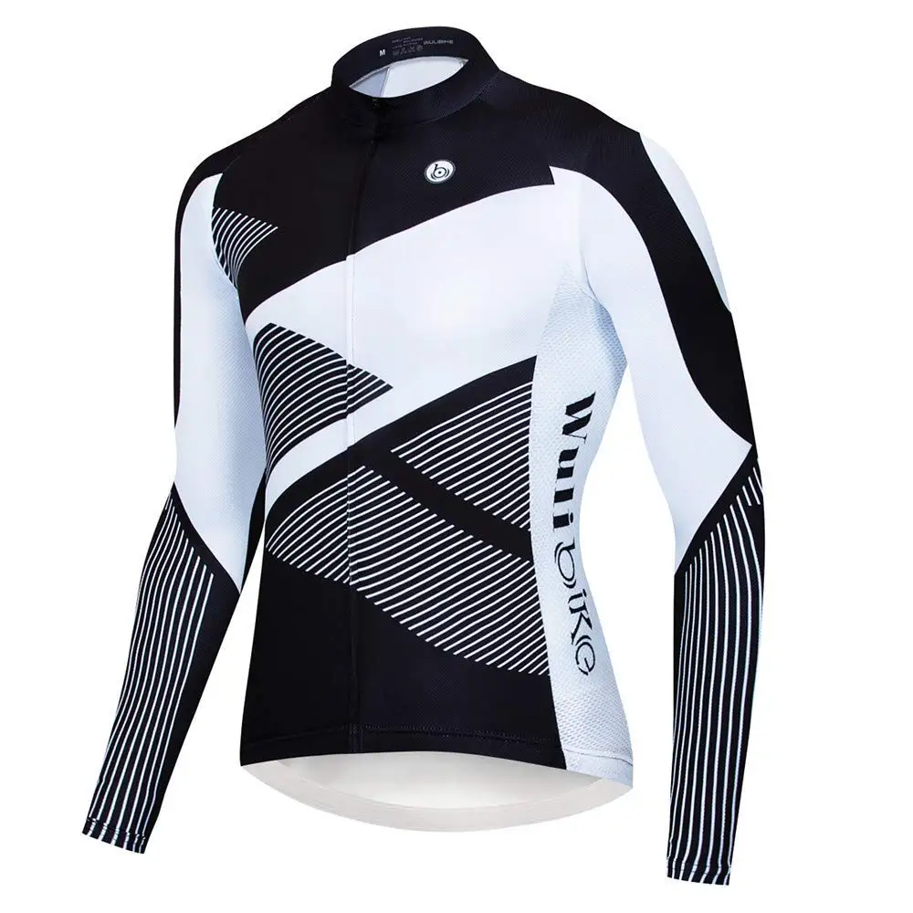 Wulibike Men's Cycling Jersey Long Sleeve Geometric Stripes Quick Dry