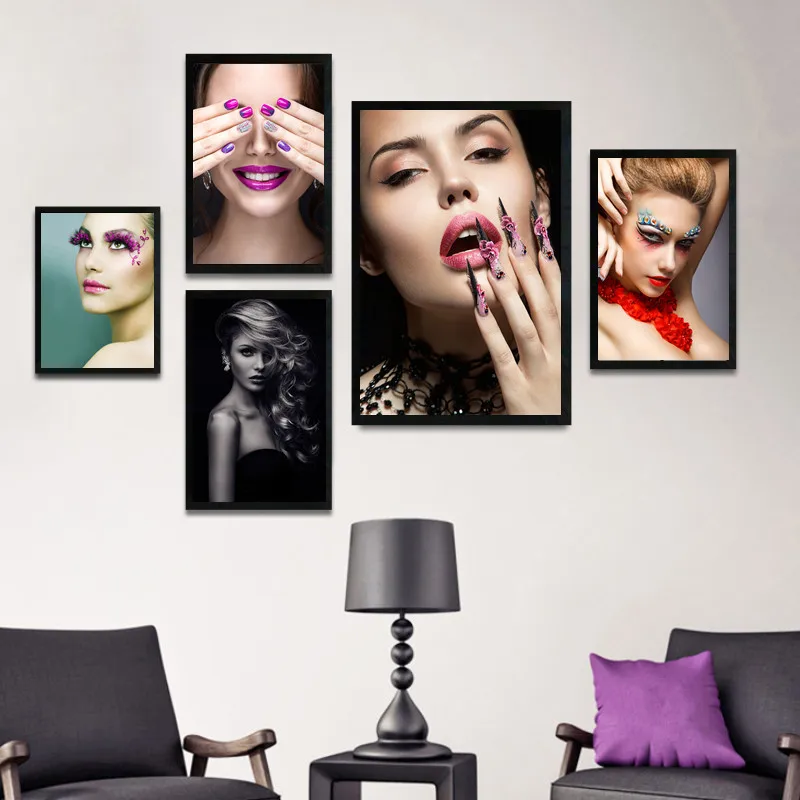 

Modern Fashion Beauty Art Canvas Painting Poster Prints Wall Art Pictures for Beauty makeup nail shop home decor no frame DP0365