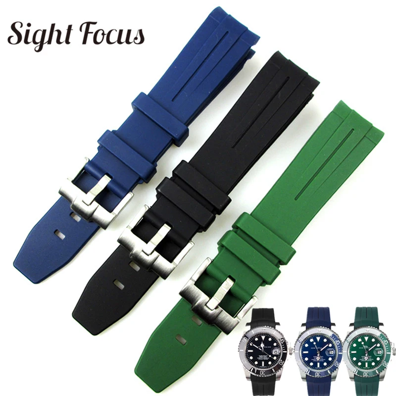 mm Curved End Rubber Watch Bands For Rolex Green Water Ghost Explorer Yacht Master Daytona Submariner Strap Relogio Masculino Watchbands Aliexpress