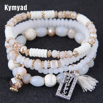 

Kymyad Bohemian Crystal Beads Bracelets & Bangles Tassel Charms Bracelet Multi layer Bracelets For Women Pulseira Jewelry