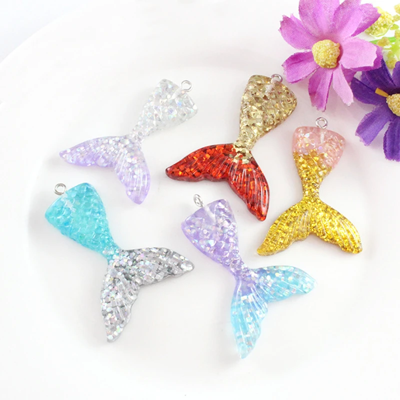 

10PC Glitter Mermaid Tail Resin Pendant Accessories DIY Earrings jewel Decoration Material Flat Back Planar Resin Craft Supplies