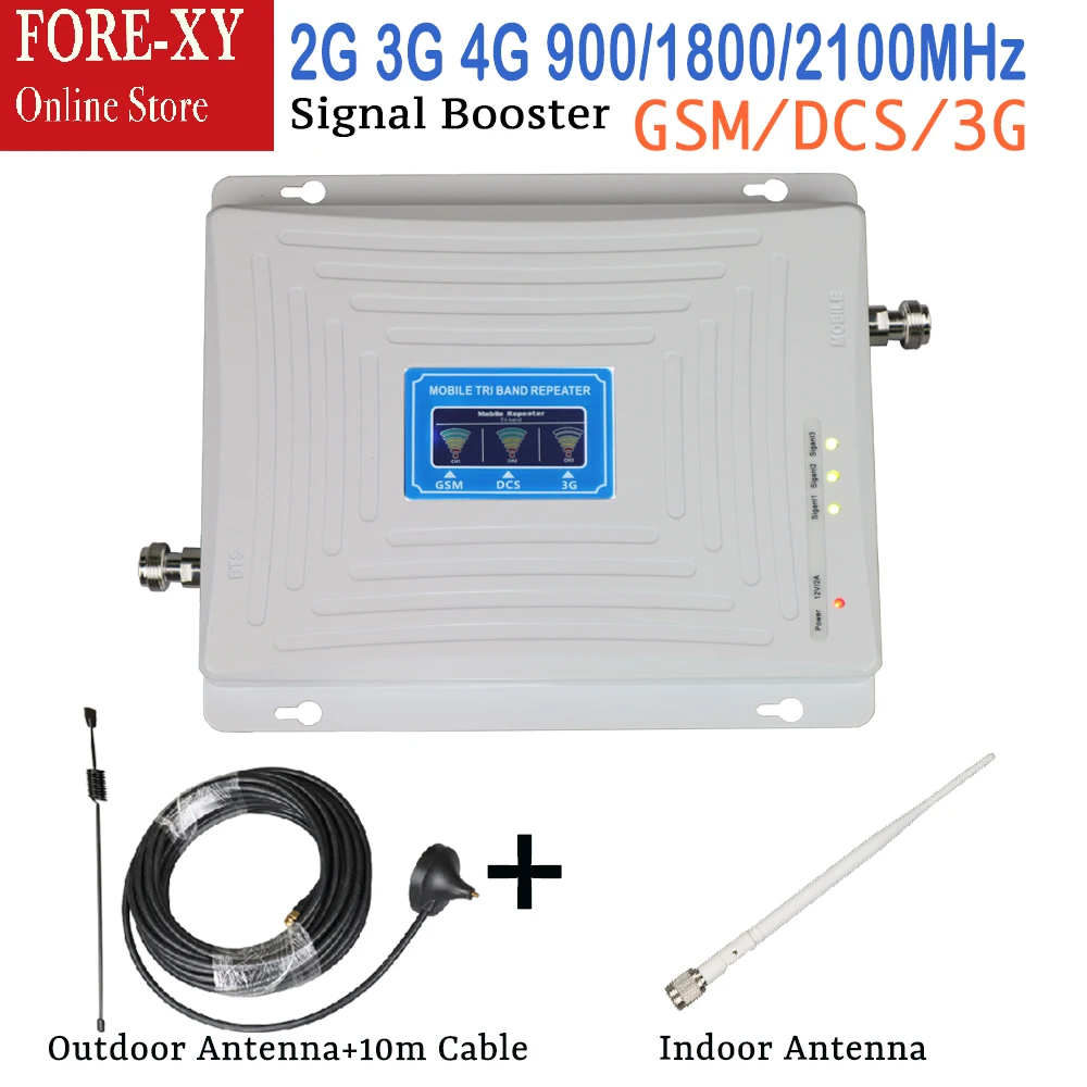 

2G 3G 4G signal Repeater Mobile Phone Signal Booster GSM 900 DCS / LTE 1800 WCDMA 2100 Tir Band cellular Amplifier Antenna sets