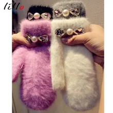 Модные толстые перчатки из кроличьей шерсти зимние студенческие милые перчатки Зимние перчатки женские элегантные и красивые теплые перчатки