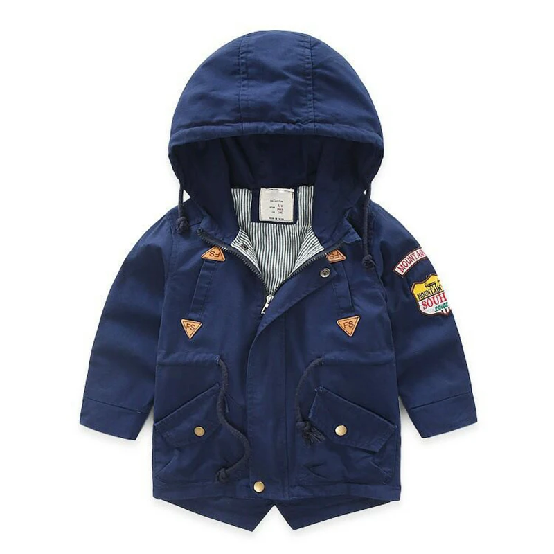 

Boys windbreaker Autumn and winter trench 3-10 Y cotton Korean jacket hot sale Drawstring belt coat PU stitching armband outwear