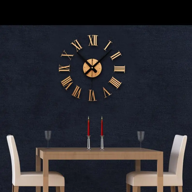 

DIY 3D Wall Clock Sticker Metal Watches Roman Numeral Home Decor
