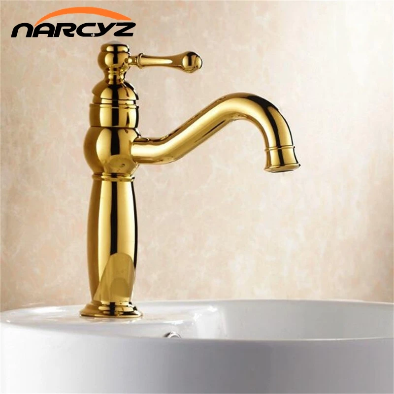Buy Basin Faucets Modern Gold Color Deck Mounted Bathroom Mixer Faucets Gold