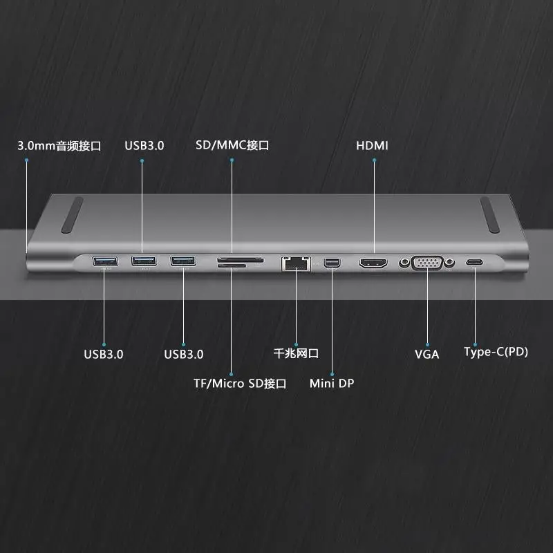 Многофункциональный usb-концентратор 11 в 1, алюминиевый адаптер type C с 3 портами Usb 3,0, аудиопорт 3,5 мм, порты Sd/Mmc/Tf Micro-Sd, Gigab