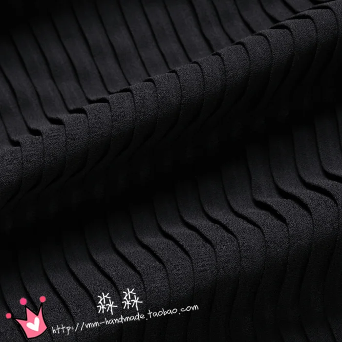 

1psc High quality pearl cotton gauze Pure black organ plait pleated pleated chiffon hemp Wedding dresses fabrics(pleated 0.5m)