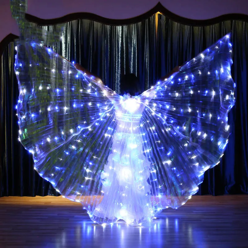 

2019 New Egypt Isis Belly Dance LED Shining Wings Dance Blue White Color Hot Indian Dance Women bellydance Wing With Stick