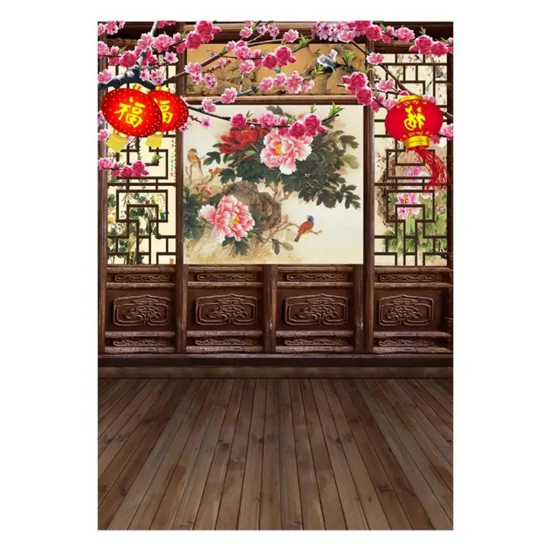 

Chinese Spring Festival Theme Background 0.9x1.5M Wood Floor Flower Wall Photography Backdrop for Studio Photographic Props