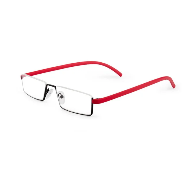 Iboode Нержавеющая сталь с плоскими стеклами и половинной рамкой металлические очки для чтения в форме Для женщин Для мужчин удобные очки TR90 оптические очки с Чехол для очков - Цвет оправы: Red 1.5