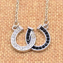 Mode lychee Kuku Kuda Kalung Beruntung Tapal Kuda Liontin Kalung Perhiasan Berlian Imitasi Warna Ganda Hitam Putih(China)