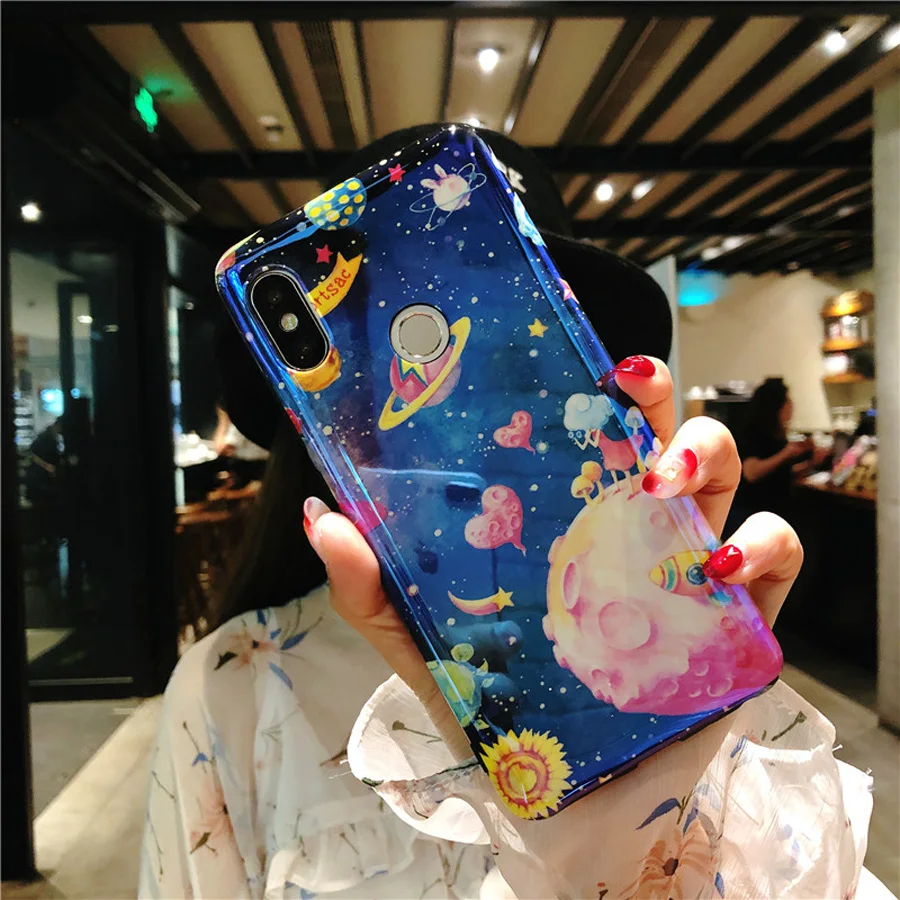 

For xiaomi mi 8 A2 case redmi note 5 case cover blue ray relief space planet French bulldog soft silicon phone bag Ritozcase