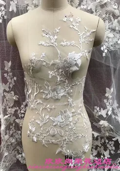 

white 3D Lace embroidery patches Sequins LACE decals flower Applique for DIY Wedding dress