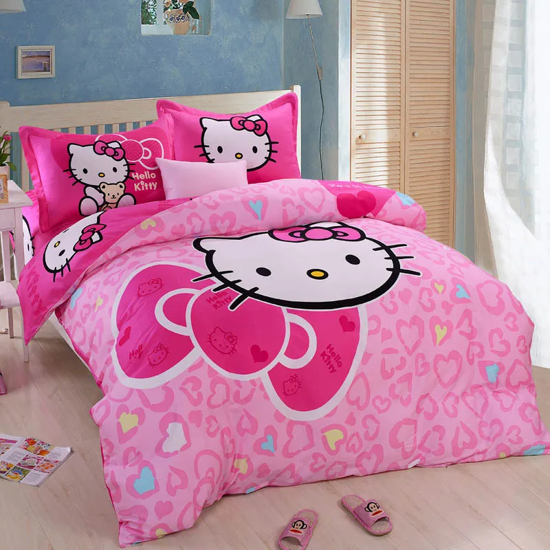 Cartoon Hello Kitty Girls Bedding Set 3 4 Pcs Duvet Cover