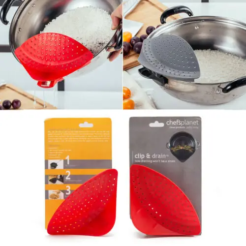 

Faroot Kitchen Gizmo Snap and Strain Pot Strainer Clip On Silicone Colander Safe Non-toxic Quick Drainer