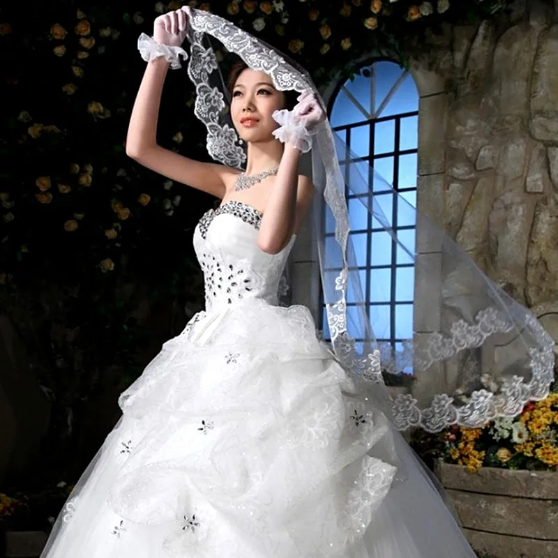 

Elegant 1 Layer White/Ivory Tulle Elbow Lace Edge Bride Bridal Wedding Long Veil