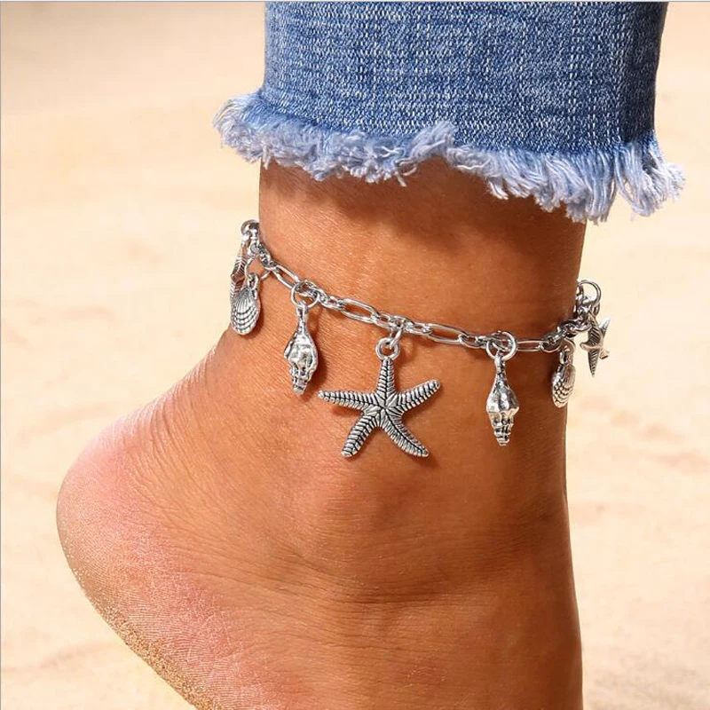 

Bohemia Metal Shell Sea Fishstar Foot Jewelry Summer Beach Barefoot Anklet Female Boho Ocean Pendant Anklet Bracelets On The Leg