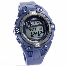 Темно-синие Будильник-наручные часы с подсветкой серый Безель водонепроницаемые цифровые часы