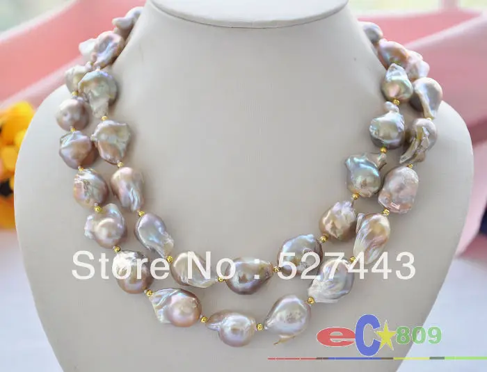 

Wholesale free shipping >> 35" 28mm pink lavender baroque KESHI REBORN PEARL NECKLACE