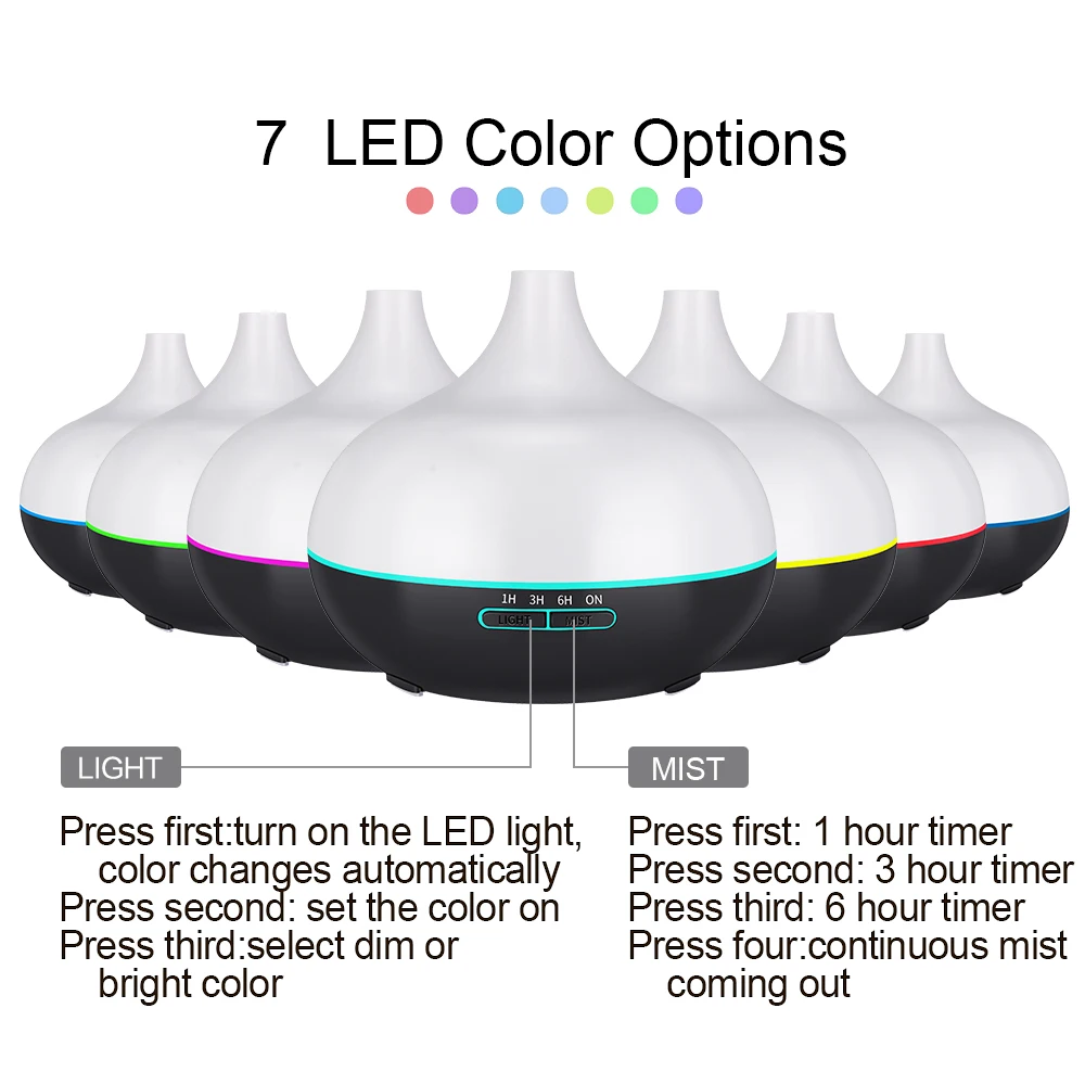 KBAYBO, 550 мл, USB, арома-диффузор, увлажнитель воздуха, холодный туман, очиститель воздуха, с 7 сменными цветами, светодиодный, для офиса, дома