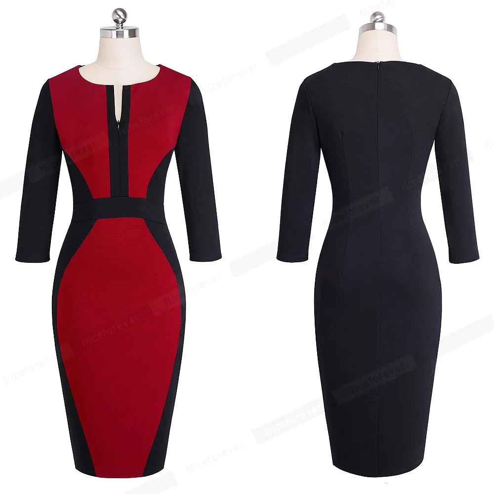 Хорошее-forever женское Ретро контрастное лоскутное платье для работы бизнес vestidos офисное облегающее платье на молнии облегающее женское платье B409