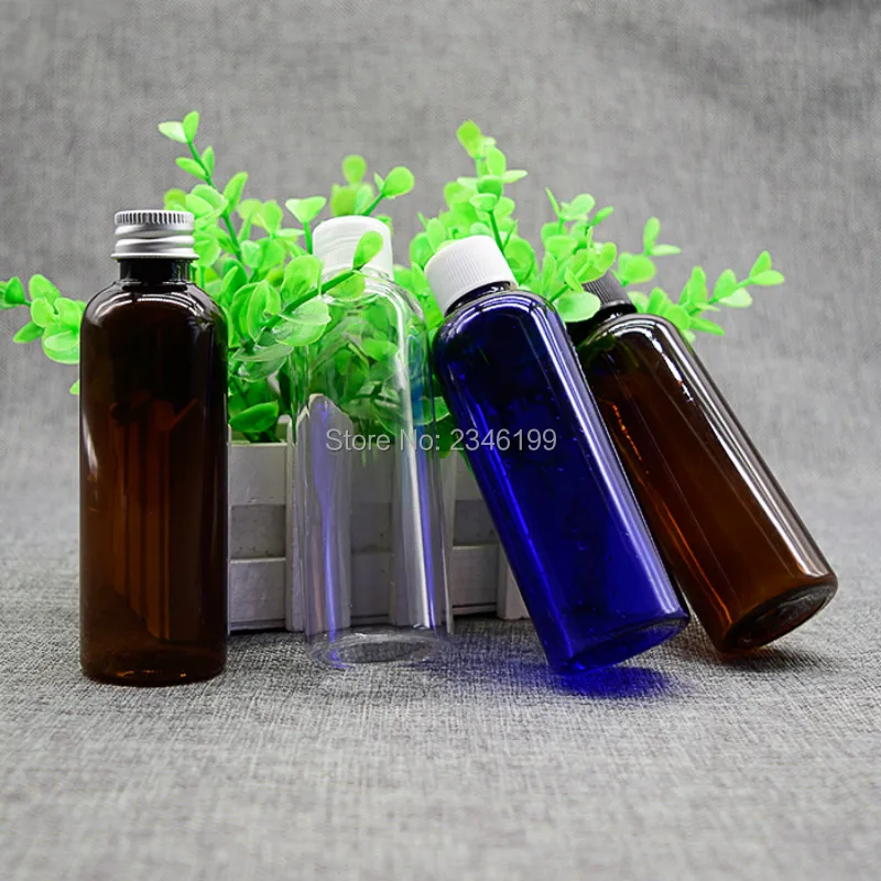 Empty Plastic Bottle 100ml Black Cover Blue Bottle Aluminum Cover Transparent Capping Bottle Inner Piug Cosmetic Container (3)