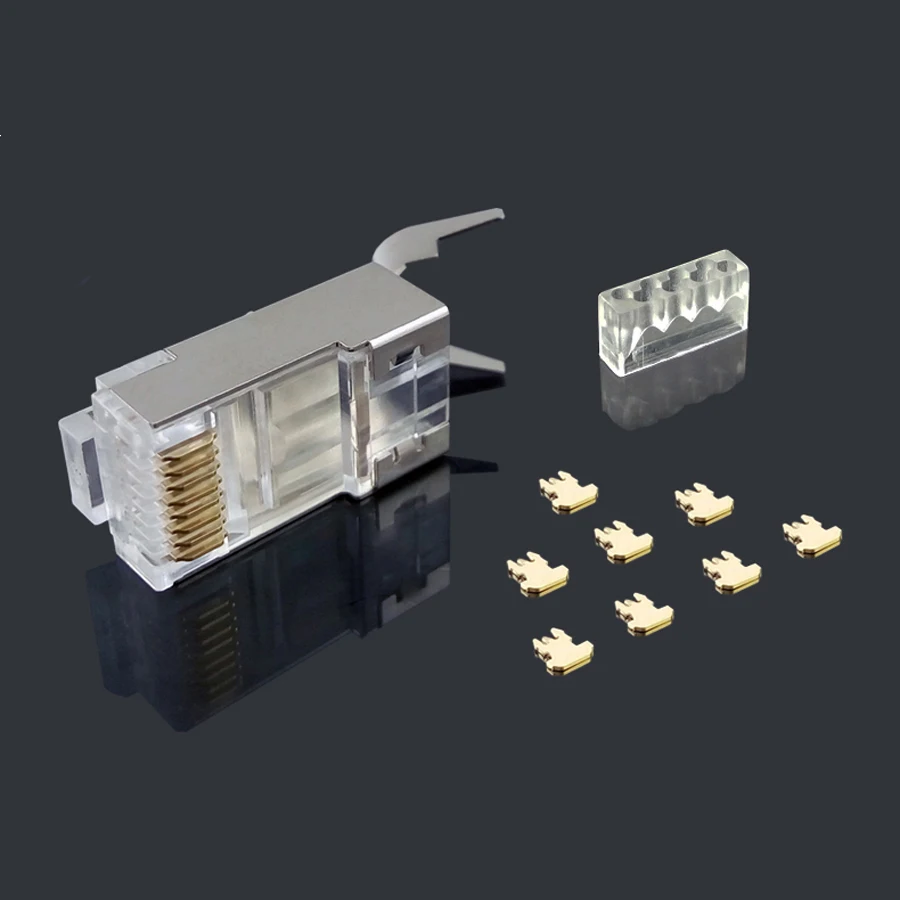 xintylink rj45 connector cat7 cat6a male network connector gilded rj45 plug terminal 8P8C metal shielded for stp network cable 
