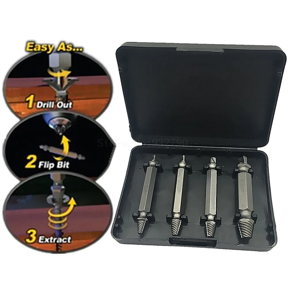 

4pcs Double Side Damaged Screw Extractor Drill Bits Out Remover Bolt Stud Screw Extractor Out Remover Broken Stud Removal Tool
