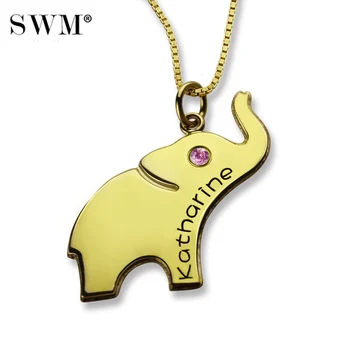 

Good Luck Gift to the Girl Necklace Custom Name Necklaces for Daughter Child Lucky Elephant Pendant Birthstone Gold Kids Jewelry