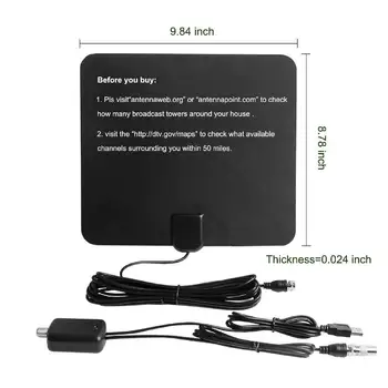 

LumiParty 80 Mile Range Flat Indoor HD Signal Amplifier Digital TV Antenna Conversion head HDTV VHF UHF black digital tv antenna