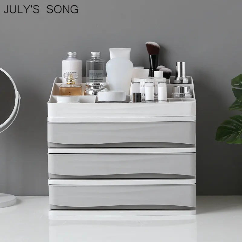 JULY'S SONG Plastic Cosmetic Drawer Makeup Organizer Makeup Storage Box Container Nail Casket Holder Desktop Sundry Storage Case