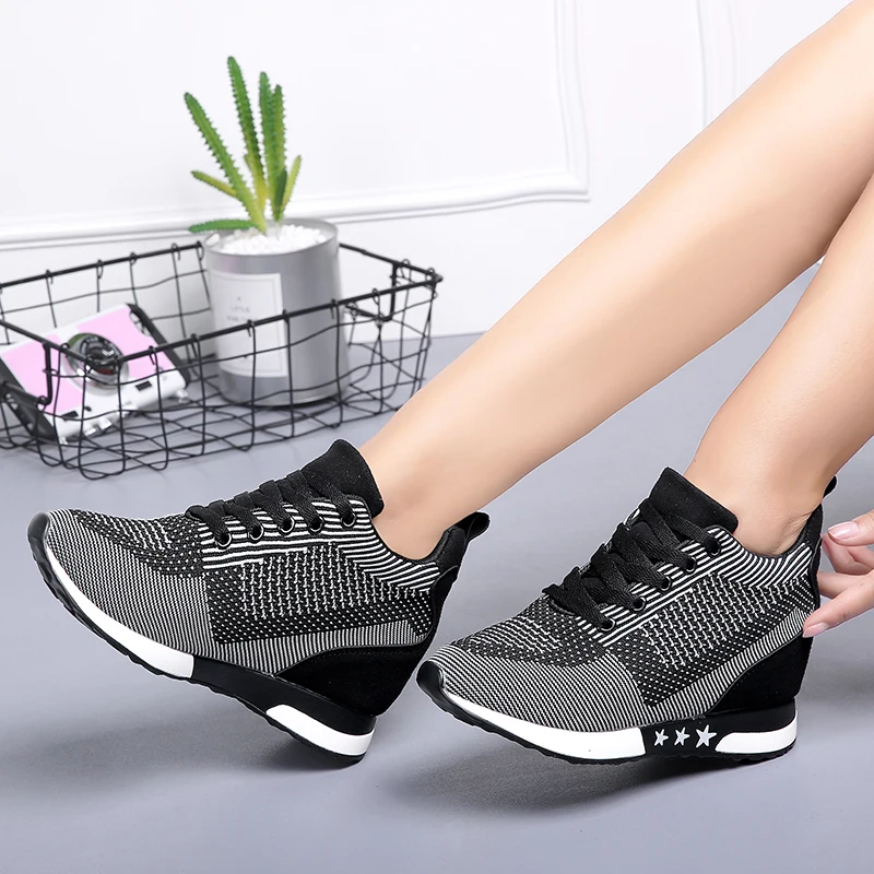 Fashion Sneakers Women Hide Heel Wedges Casual Shoes Woman Flying Knitting Breathable High Top Sneaker Shoes Women XZ115 (2)