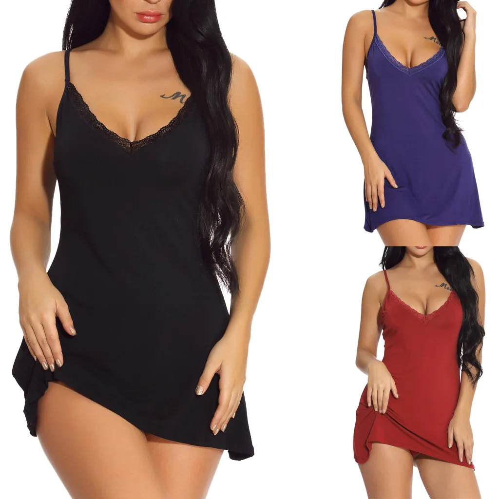 

YOUYEDIAN Women Sexy Sleepwear Solid color nightdress sexy casual pajamas home clothes 2019 #w35