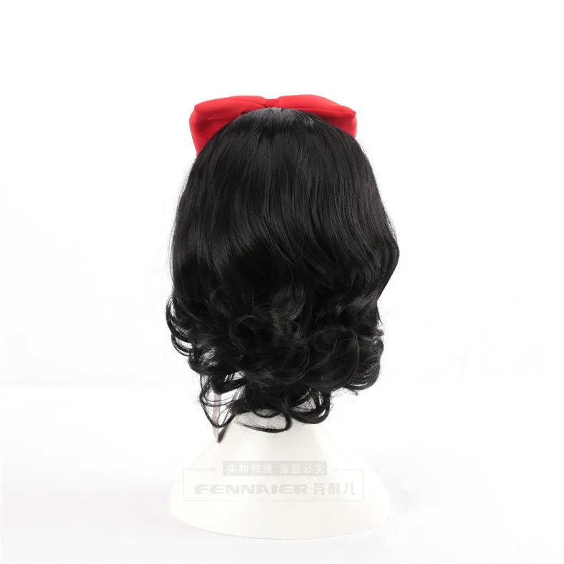 Хэллоуин Женщины Белоснежка Принцесса косплей парик сцена ролевые игры черные волнистые волосы с красным бантом лента для волос