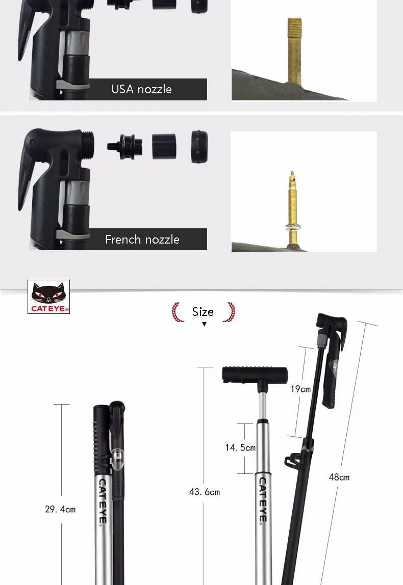 CATEYE велосипедный портативный мини-насос для езды на велосипеде из Сплава Al 140PSI воздушный насос высокого давления воздушный насос Schrader Presta клапан(A/V)(F/V