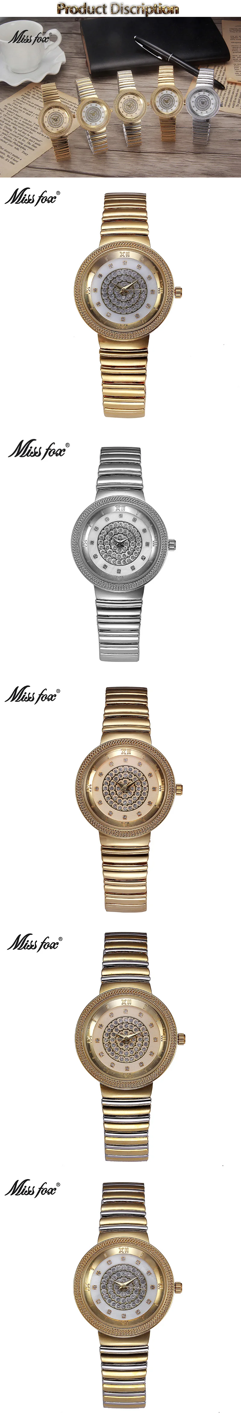 MISSFOX женские золотые часы модный бренд горный хрусталь японский механизм маленькие металлические часы с браслетом Carnaval Импортируется из Китая Kol Saati