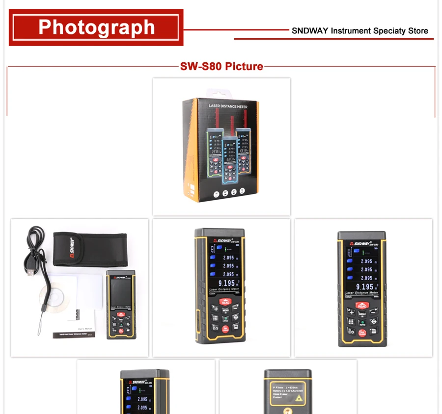 SNDWAY цифровой лазерный дальномер камера USB перезарядка портативный цветной экран дальномер SW-S80/S120