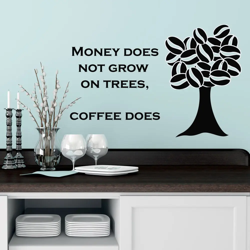 

Quote Wall Decal Coffee Tree Money Does Not Grow Vinyl Sticker Kitchen Cafe