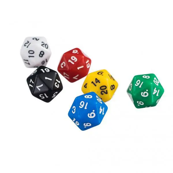 6 Pcs D20 Gaming Dice Twenty Sided Die RPG D&D Six Opaque Colors 20 X 20 X 20 mm