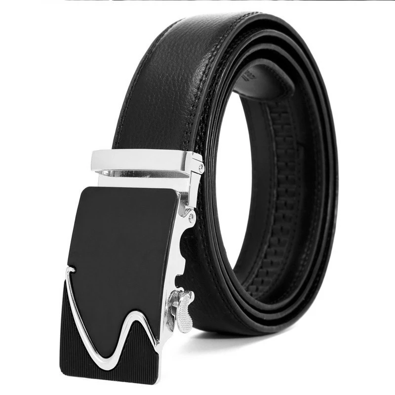 

NBHUZEHUA 110-200cm 2018 Plus Size Men Black Genuine Leather Belt Automatic Buckle 150cm 160cm 170cm 180cm 190cm 200cm Male Belt