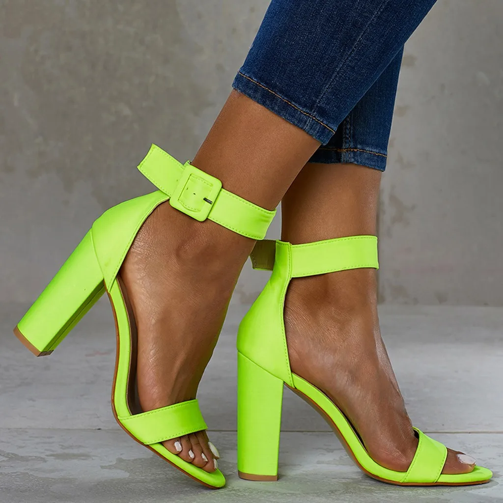 

xiniu sandalias mujer 2019 Fashion Casual Women Square Heeled Buckle Strap Sandals Light Green Summer Bar Party Shoes #0523