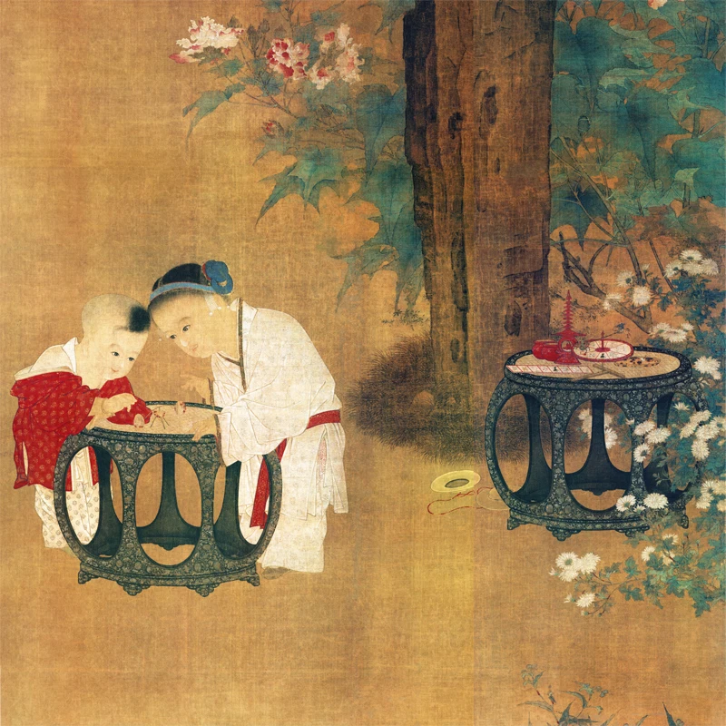 

traditional Chinese painting masterpiece reproduction canvas prints details from Children playing in autumn garden by Su Hanchen