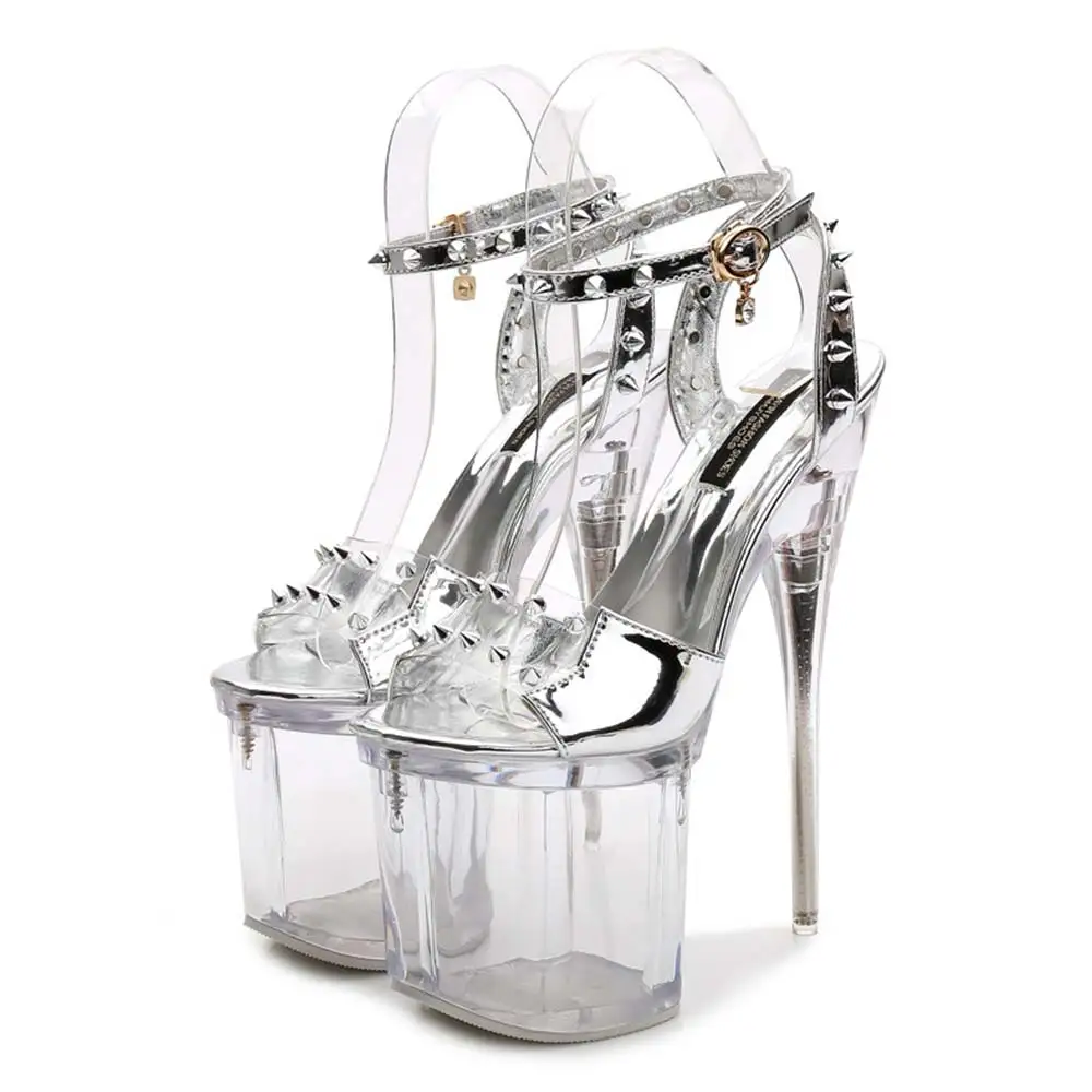 

2017 Women High Heel Sandals Sexy Crystal Transparent Women Shoes Fish head High Platform 14cm19cm Shoes Sandals Buckle Style