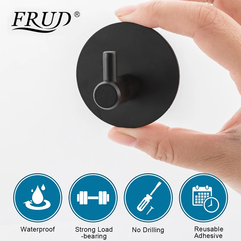 FRUD Stainless Steel Black Painting Towel Hooks 4pcs Wall Mounted Coat Hanger Round Sase Bathroom Accessories Set Modern FRUD Stainless Steel Black Painting Towel Hooks 4pcs Wall Mounted Coat Hanger Round Sase Bathroom Accessories Set Modern