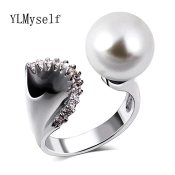 

2020 handmade shell pearl rings Gift for women Ladies White and Gold color pearls Fashion jewelry Wholesale finger ring
