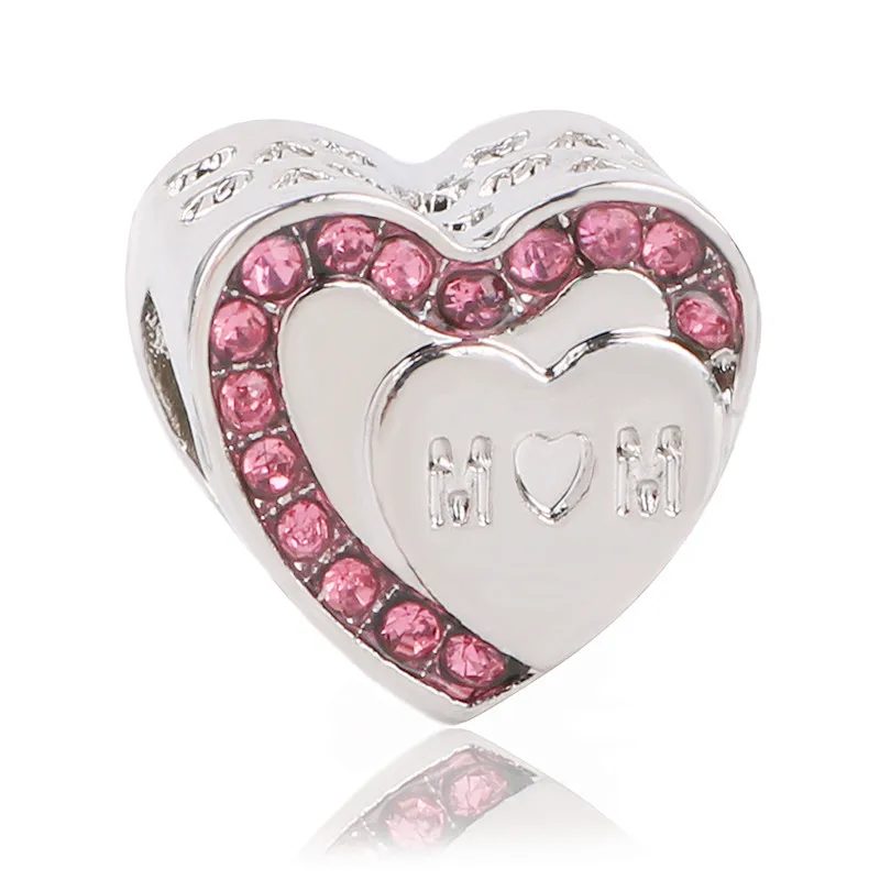 

dodocharms Heart shape Beads Fit Pandora DIY Bracelet Letters Charms Silver Color Heart Beads for Mom Sister Daughter Friends