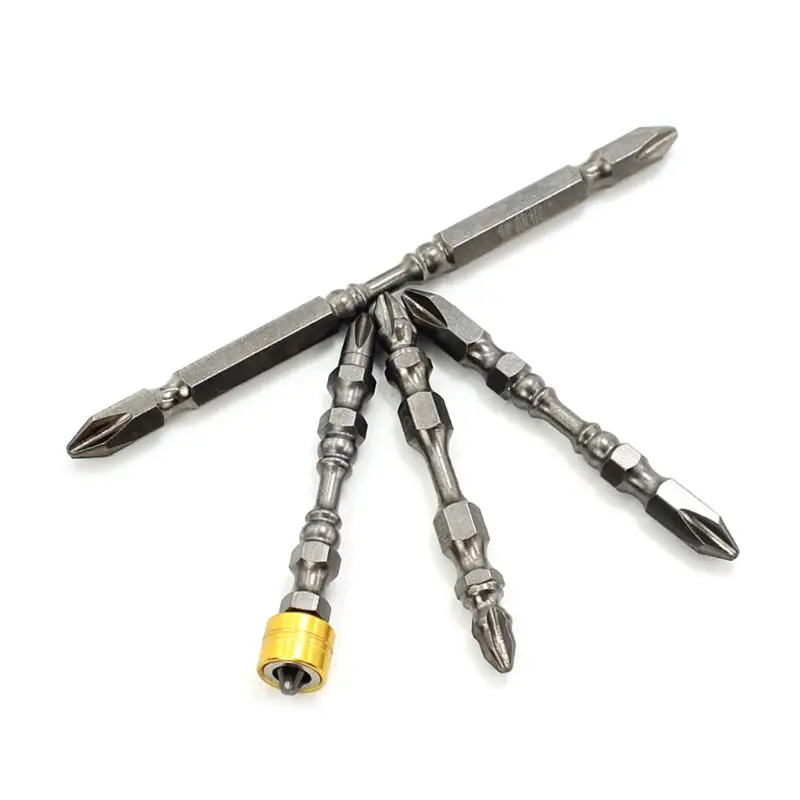 4pcs 1/ Hardness Magnetic 65MM 110MM Cross Head Screwdriver Bit Double Head Phillips Screw