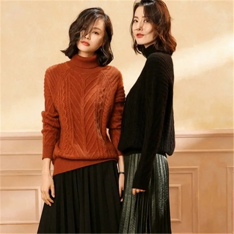 Détail Lâche Col grey Vintage Chandail Solide Haut Pull S Au 2xl En camel Femmes 100 Gros Court Épais Tricot caramel Cachemire Black zgqw5aCa