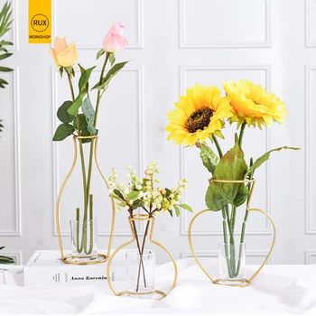 

RUX WORKSHOP Nordic Style vase decoration home Golden Iron Art Wire Vases Dried Flower Flower Ornaments Home Party Decoration